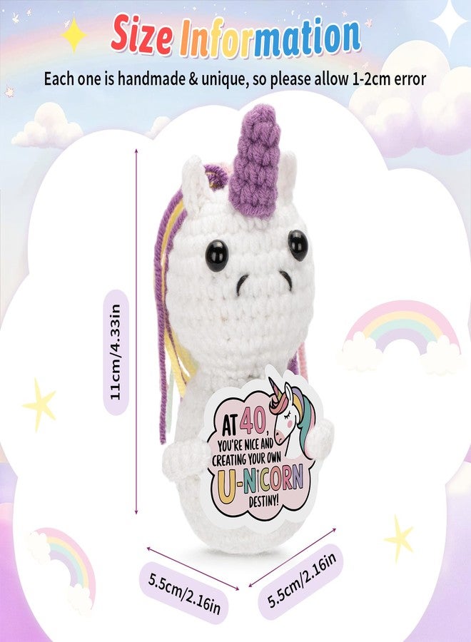 AGIFTMIND Positive Crochet Unicon Animals 40th 50th 60th Birthday Gifts for Women Friends Coworkers Handmade Emotional Doll (40th) - Image 2